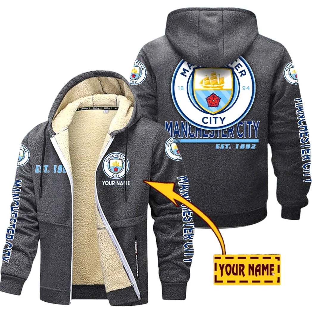 Manchester City EPL Lamb Fleece Thick Coat SPO0520007, Gift For Fan Manchester City - Dark Gray