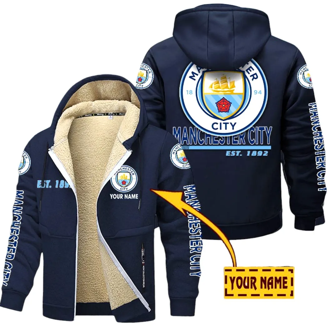 Manchester City EPL Lamb Fleece Thick Coat SPO0520007, Gift For Fan Manchester City - Navy