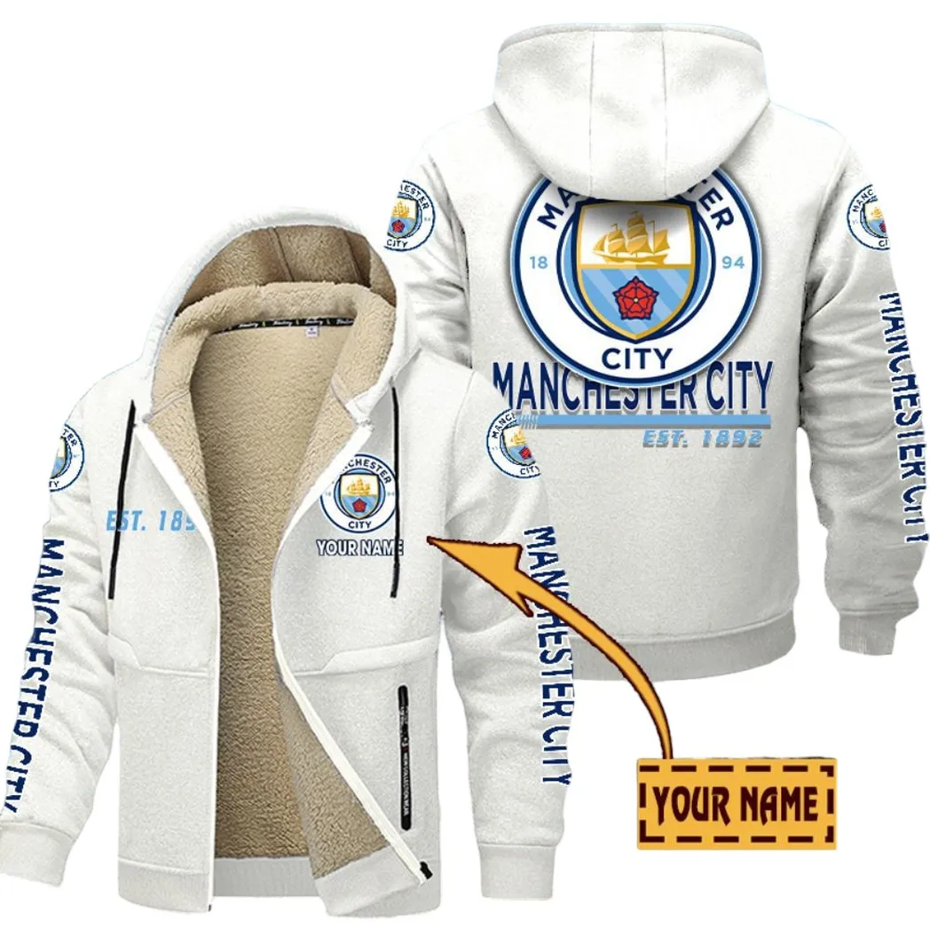 Manchester City EPL Lamb Fleece Thick Coat SPO0520007, Gift For Fan Manchester City - White