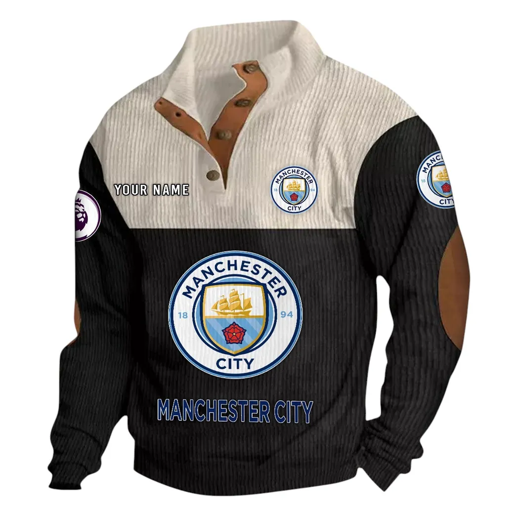 Manchester City  EPL Stand Up Collar Base Shirt SPO0820005, Gift For Fan Manchester City  - Black