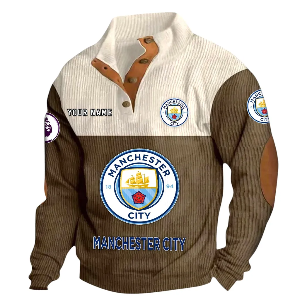 Manchester City  EPL Stand Up Collar Base Shirt SPO0820005, Gift For Fan Manchester City  - Brown