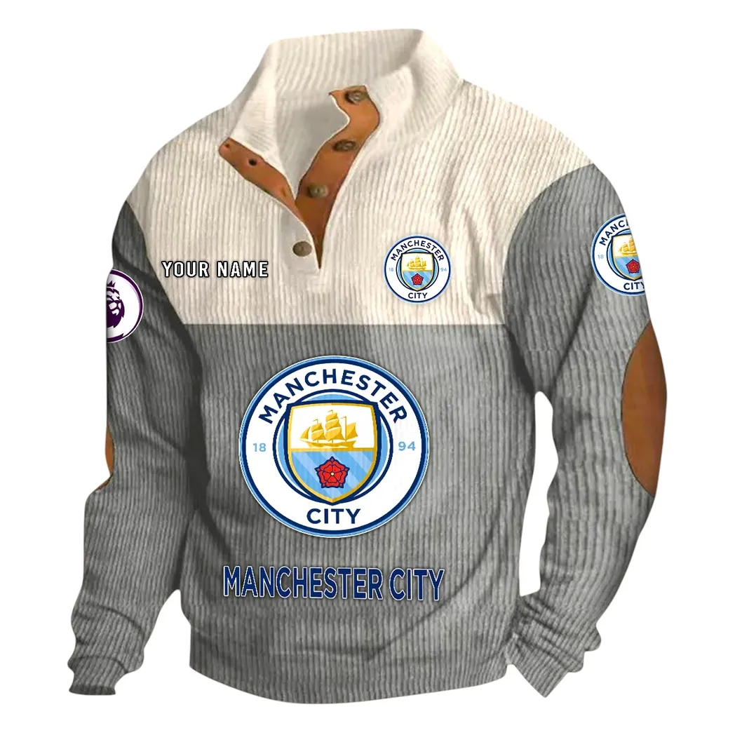 Manchester City  EPL Stand Up Collar Base Shirt SPO0820005, Gift For Fan Manchester City  - Gray