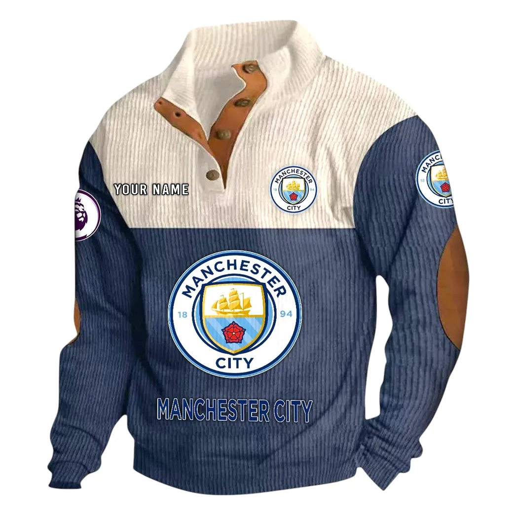 Manchester City  EPL Stand Up Collar Base Shirt SPO0820005, Gift For Fan Manchester City  - Navy