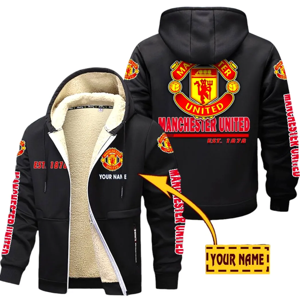 Manchester United EPL Lamb Fleece Thick Coat SPO0520002, Gift For Fan Manchester United - Black