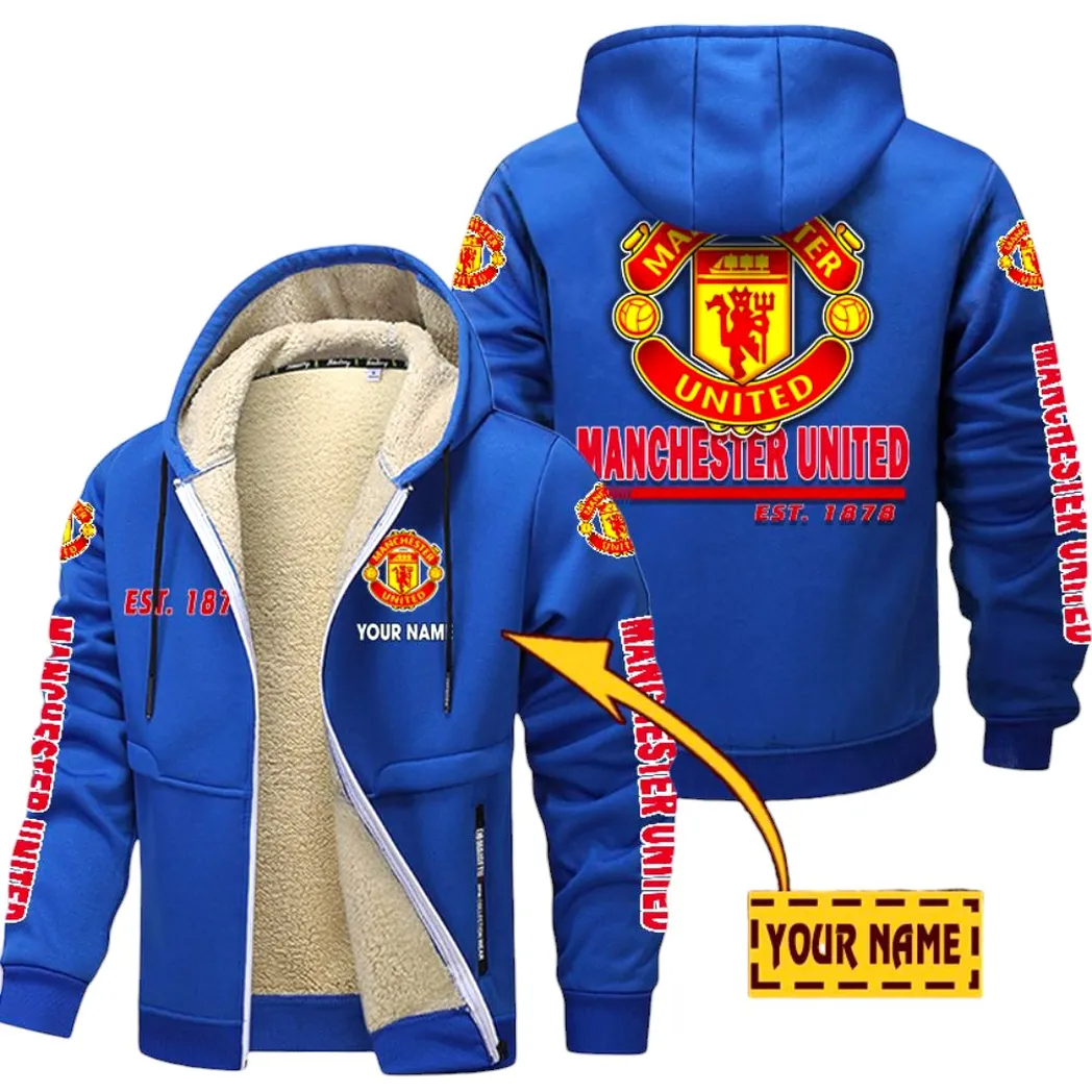 Manchester United EPL Lamb Fleece Thick Coat SPO0520002, Gift For Fan Manchester United - Blue