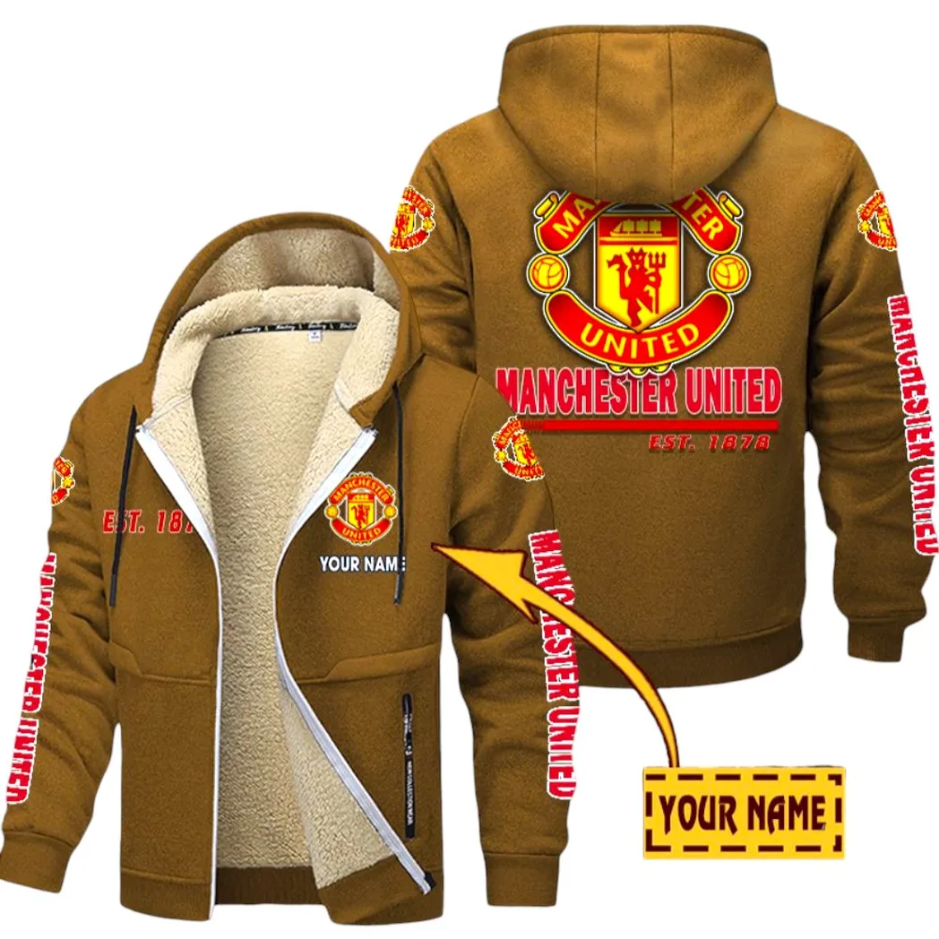 Manchester United EPL Lamb Fleece Thick Coat SPO0520002, Gift For Fan Manchester United - Brown