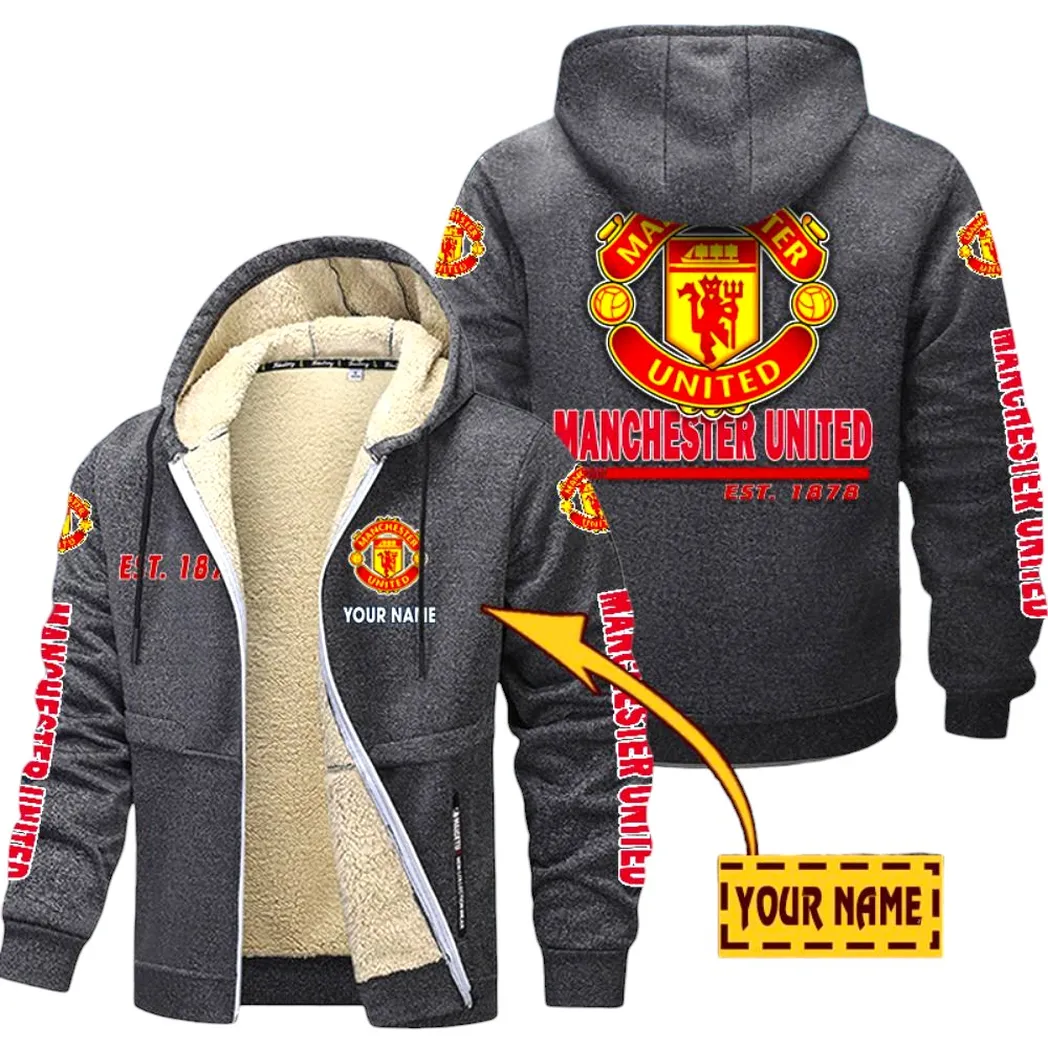 Manchester United EPL Lamb Fleece Thick Coat SPO0520002, Gift For Fan Manchester United - Dark Gray