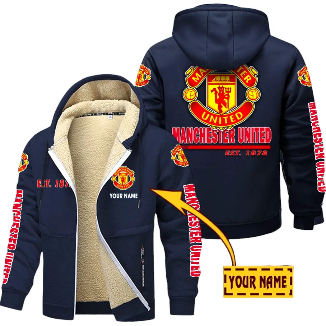 Manchester United EPL Lamb Fleece Thick Coat SPO0520002, Gift For Fan Manchester United - Navy
