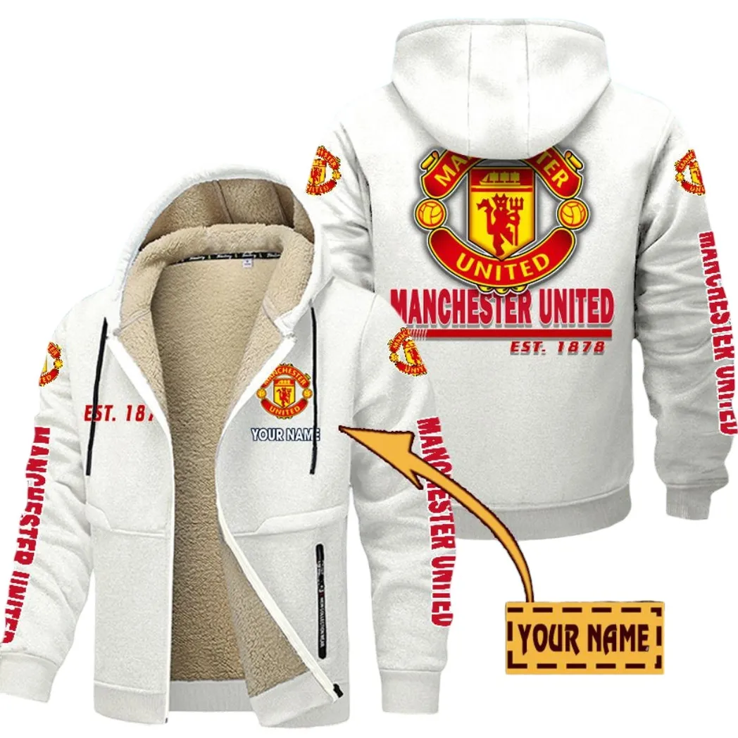 Manchester United EPL Lamb Fleece Thick Coat SPO0520002, Gift For Fan Manchester United - White