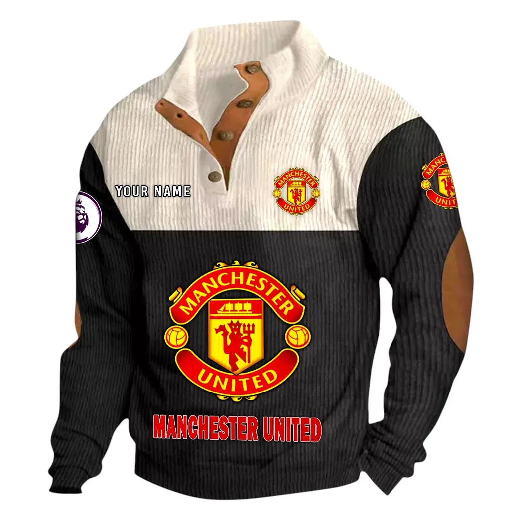 Manchester United EPL Stand Up Collar Base Shirt SPO0820007, Gift For Fan Manchester United - Black