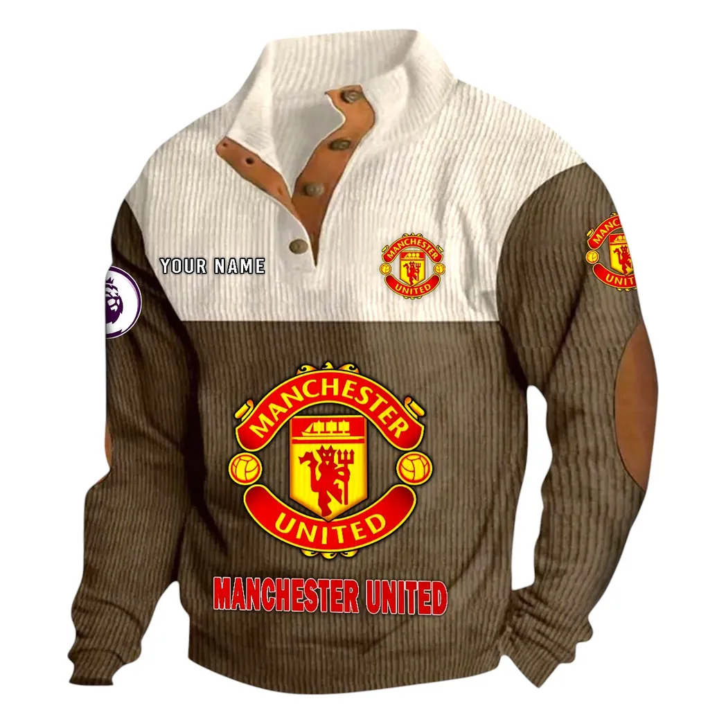 Manchester United EPL Stand Up Collar Base Shirt SPO0820007, Gift For Fan Manchester United - Brown