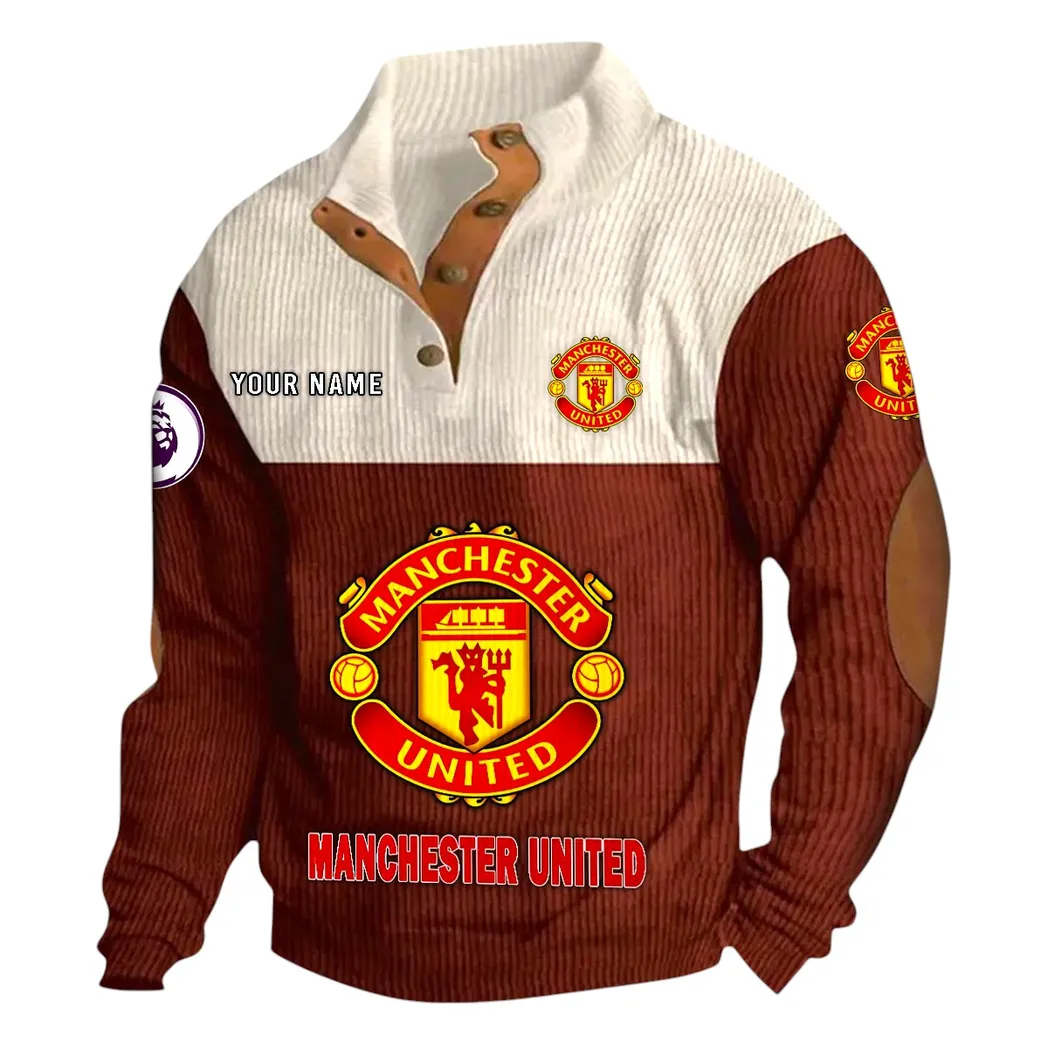 Manchester United EPL Stand Up Collar Base Shirt SPO0820007, Gift For Fan Manchester United - Burgundy