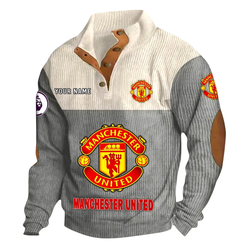 Manchester United EPL Stand Up Collar Base Shirt SPO0820007, Gift For Fan Manchester United - Gray