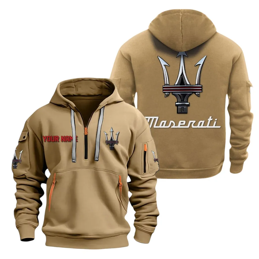 Maserati Half Zip Hoodie For Men, Gift For Maserati Lovers CAR20022125747 - Khaki