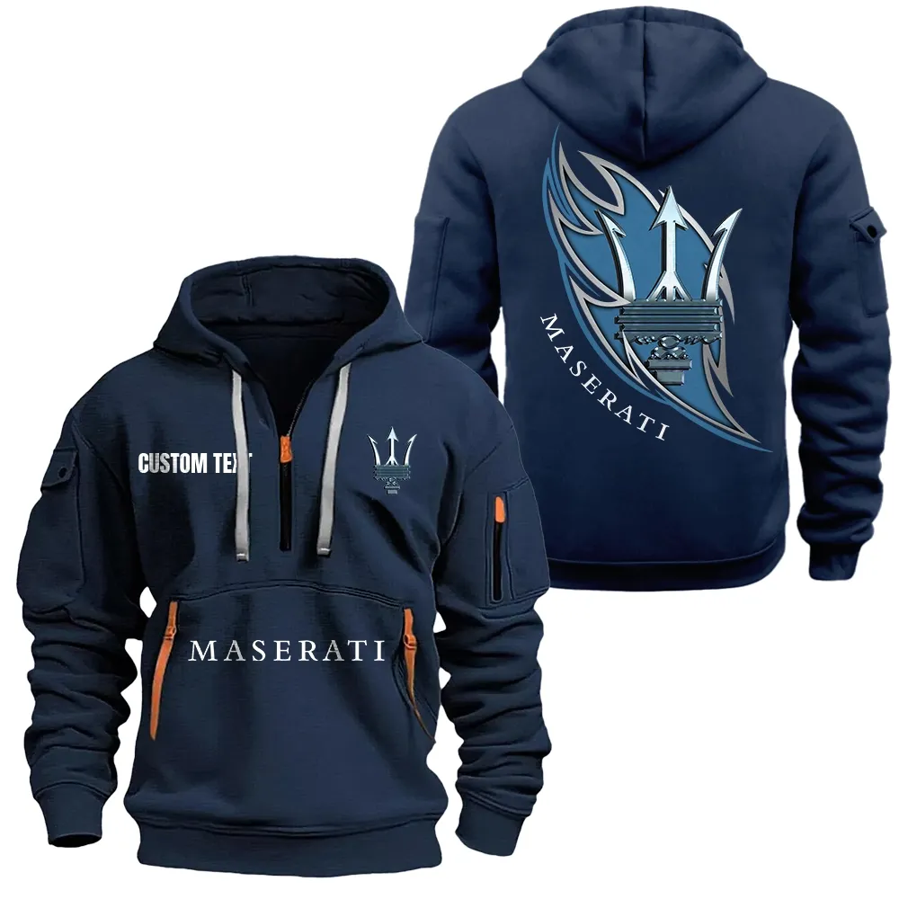 Maserati Hoodie Half Zipper CAR1701112126, CAR All Over Print Hoodie Half Zipper - Navy