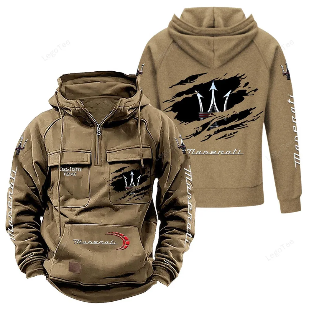 Maserati Tactical Quarter Zip Hoodie, Gift For Maserati Lovers, Gift For Him, Husband, Boyfriend - Khaki CAR122021425068-4