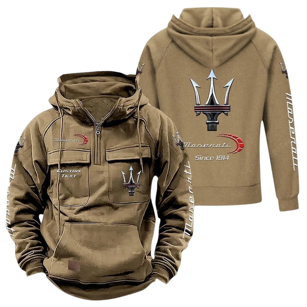 Maserati Tactical Quarter Zip Hoodie, Gift For Maserati Lovers, Gift For Him, Husband, Boyfriend - Khaki CAR96021425716-4