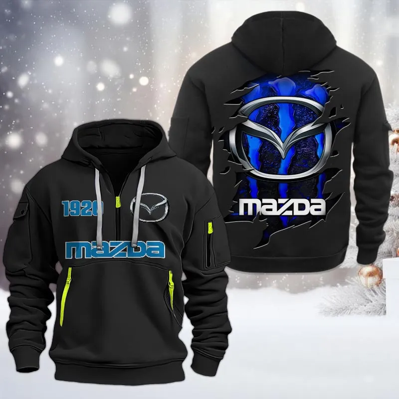 Mazda Half Zip Hoodie, All Over Print Half Zip Hoodies For Men CAR198032751 - Black