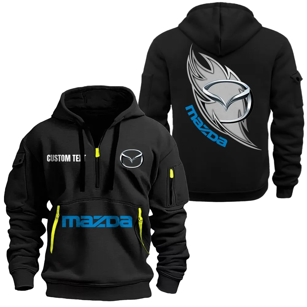 Mazda Hoodie Half Zipper CAR1701112128, CAR All Over Print Hoodie Half Zipper - Black