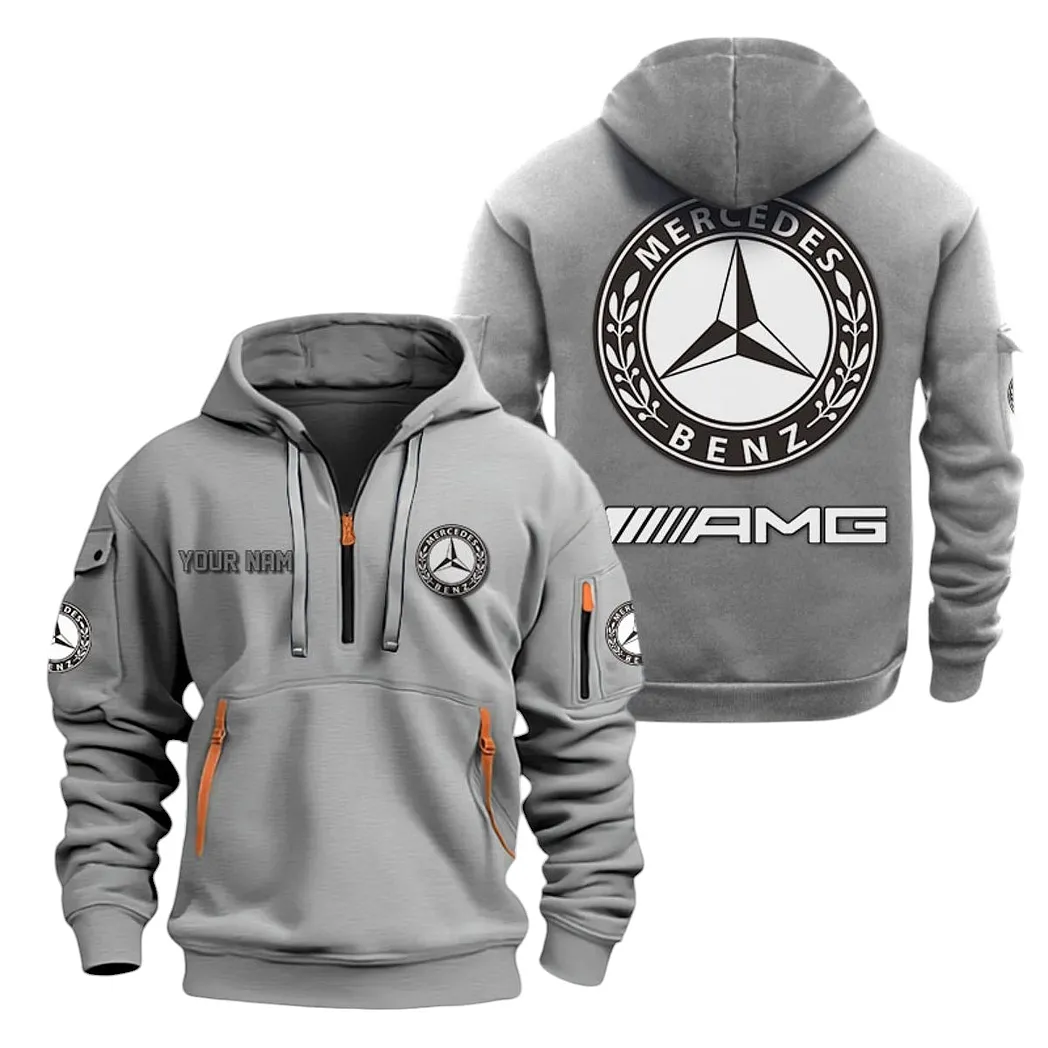 Mercedes AMG Half Zip Hoodie For Men, Gift For Mercedes AMG Lovers CAR20022125705 - Gray
