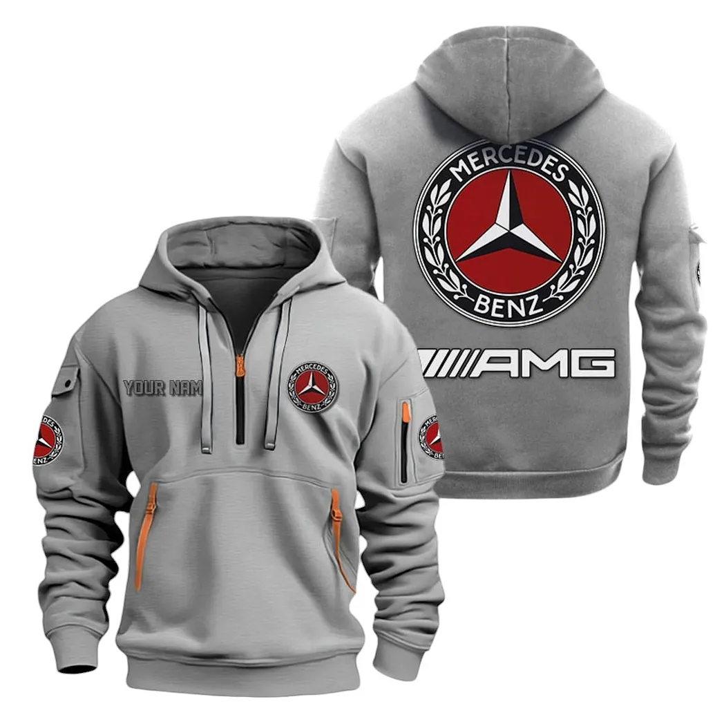 Mercedes AMG Half Zip Hoodie For Men, Gift For Mercedes AMG Lovers CAR20022125709 - Gray
