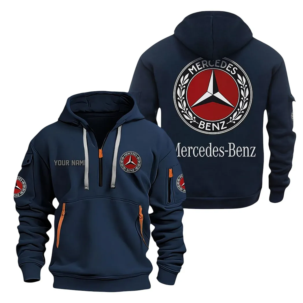Mercedes Benz Half Zip Hoodie For Men, Gift For Mercedes Benz Lovers CAR20022125668 - Navy