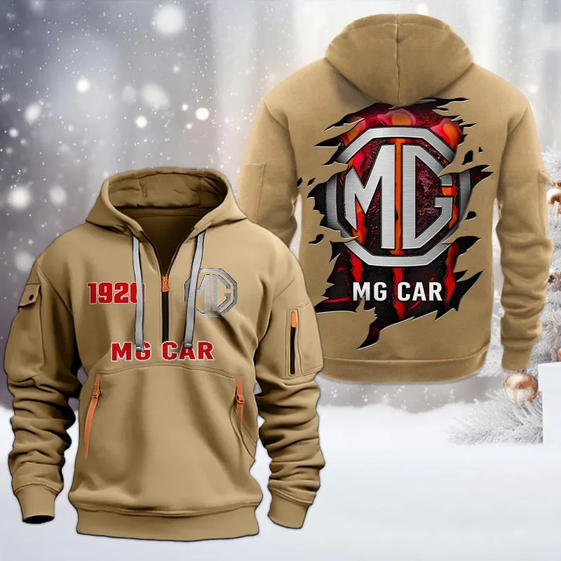 MG Half Zip Hoodie, All Over Print Half Zip Hoodies For Men CAR198032765 - Khaki