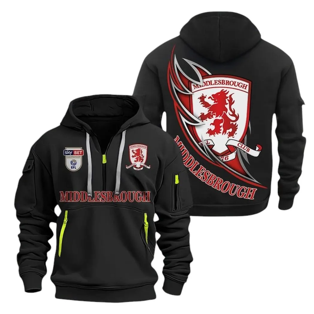 Middlesbrough Hoodie Half Zip, All Over Print Hoodie For Middlesbrough Fans EPL27042525126 - Black