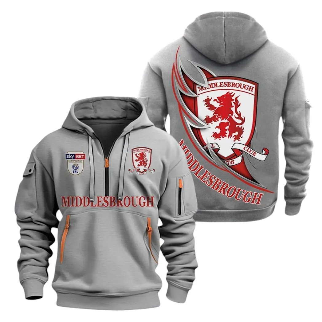 Middlesbrough Hoodie Half Zip, All Over Print Hoodie For Middlesbrough Fans EPL27042525126 - Gray