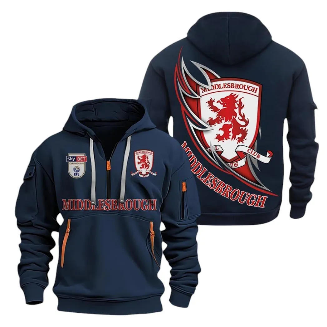 Middlesbrough Hoodie Half Zip, All Over Print Hoodie For Middlesbrough Fans EPL27042525126 - Navy