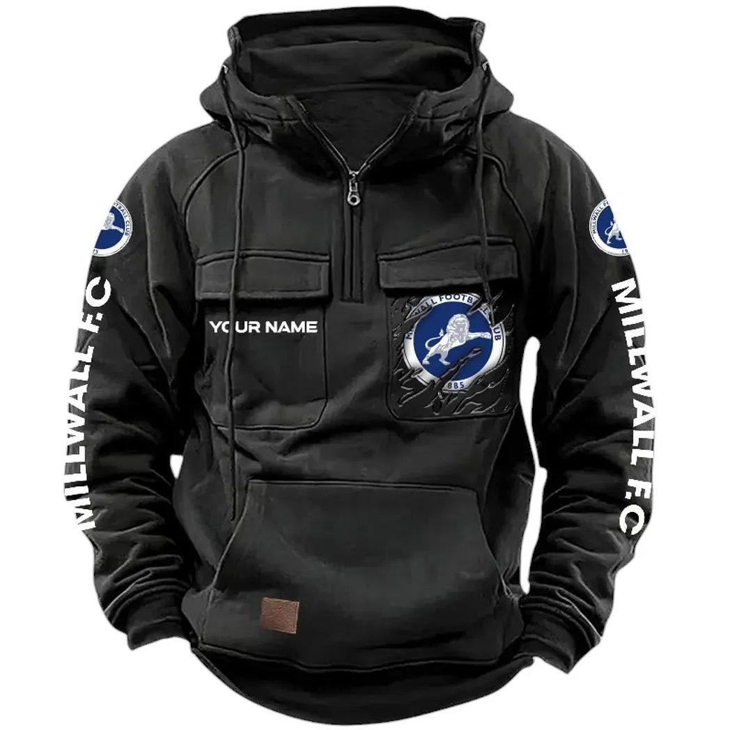 Millwall Hoodie  Tactical Quarter Zip, All Over Print Hoodie Millwall EPL17042625347 - Black