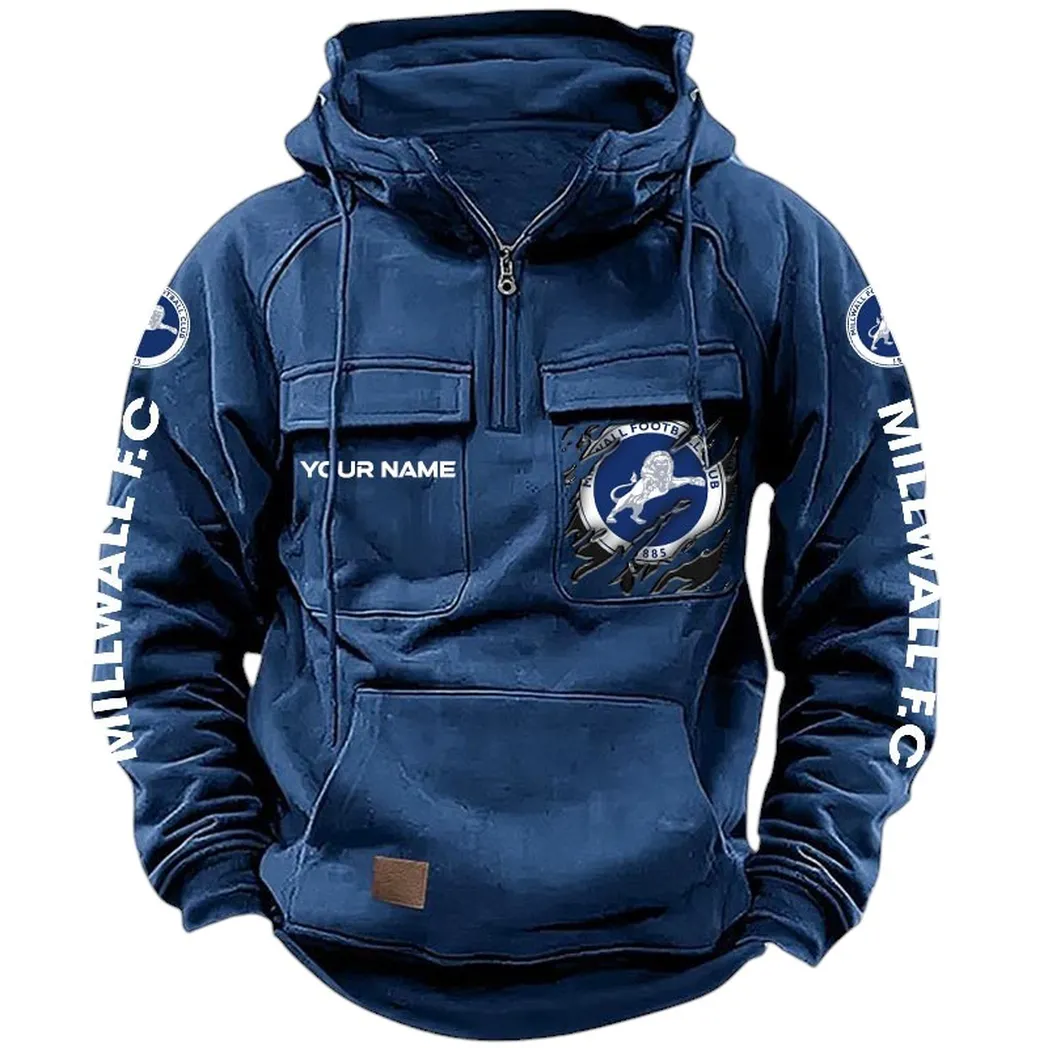 Millwall Hoodie  Tactical Quarter Zip, All Over Print Hoodie Millwall EPL17042625347 - Dark Blue