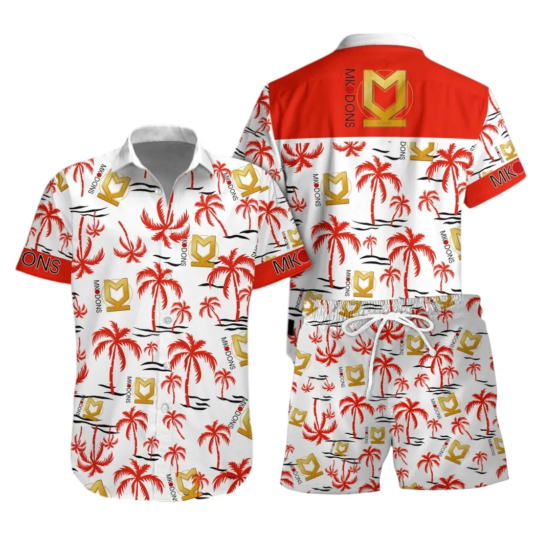Milton Keynes Dons Hawaiian Shirt Set For Men, All Over Print Hawaiian Shirt Set Milton Keynes Dons EPL1204212516