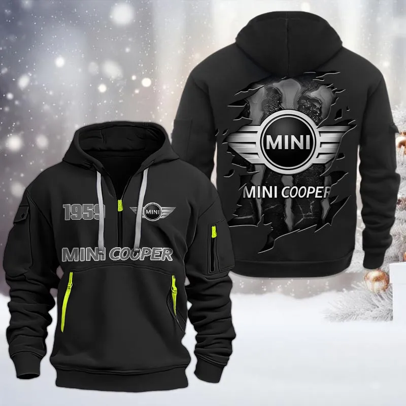 Mini cooper Half Zip Hoodie, All Over Print Half Zip Hoodies For Men CAR198032793 - Black