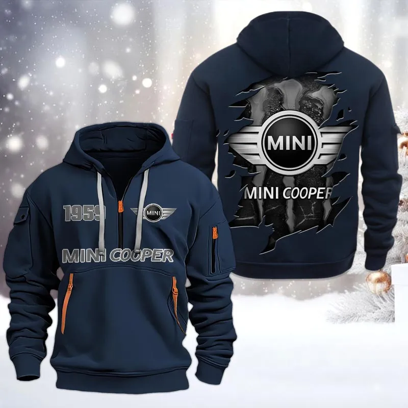 Mini cooper Half Zip Hoodie, All Over Print Half Zip Hoodies For Men CAR198032793 - Navy