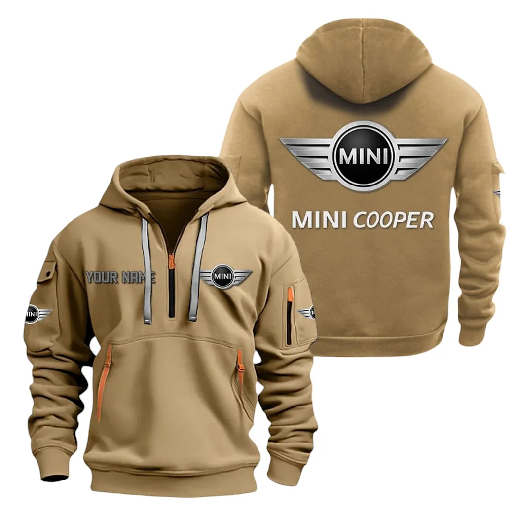 Mini Cooper Half Zip Hoodie For Men, Gift For Mini Cooper Lovers CAR20022125703 - Khaki