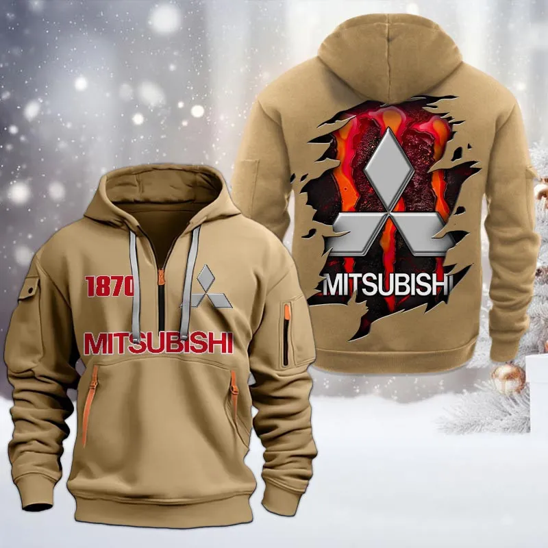 Mitsubishi Half Zip Hoodie, All Over Print Half Zip Hoodies For Men CAR198032739 - Khaki