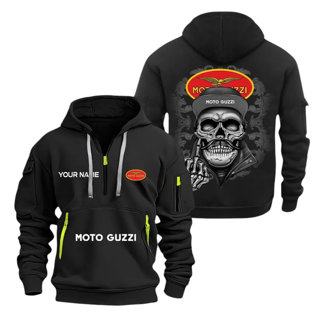 Moto Guzzi Half Zip Hoodie For Men, Gift For Moto Guzzi Fan CAR166022625190 - Black