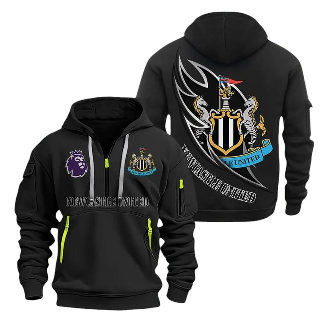 Newcastle United Hoodie Half Zip, All Over Print Hoodie For Newcastle United Fans EPL27042525145 - Black