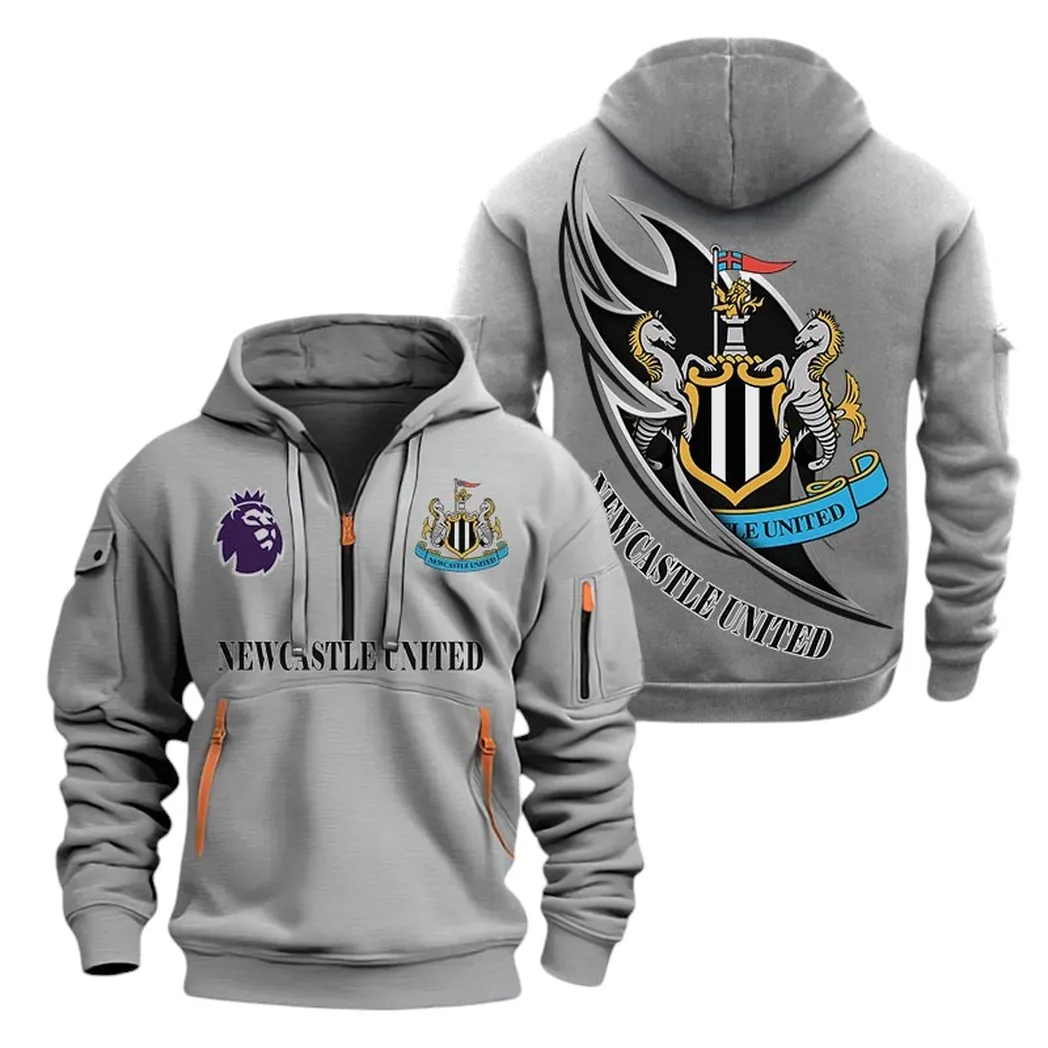 Newcastle United Hoodie Half Zip, All Over Print Hoodie For Newcastle United Fans EPL27042525145 - Gray