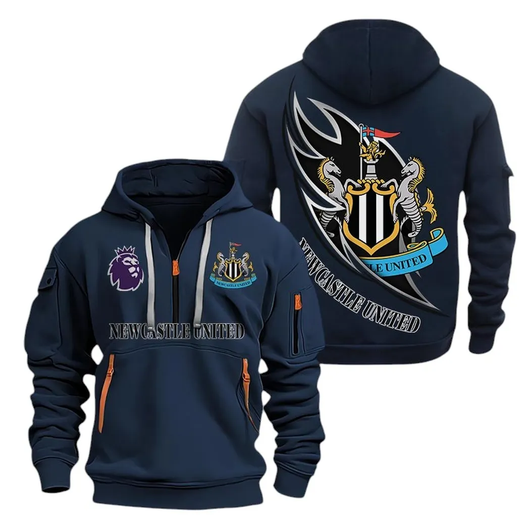 Newcastle United Hoodie Half Zip, All Over Print Hoodie For Newcastle United Fans EPL27042525145 - Navy