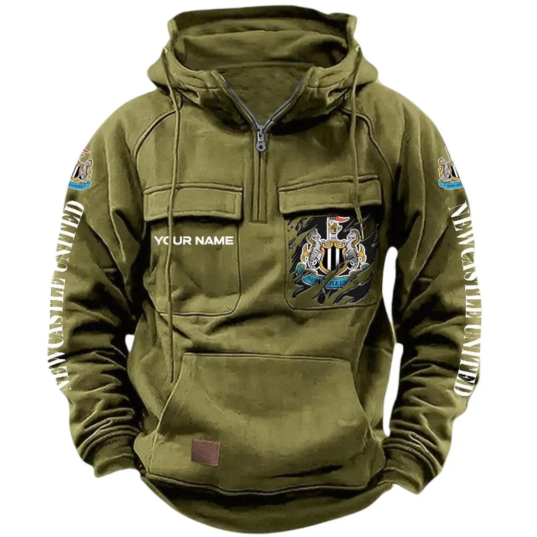 Newcastle United Hoodie  Tactical Quarter Zip, All Over Print Hoodie Newcastle United EPL17042625337 - Army Green