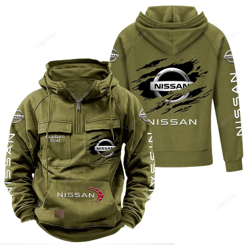 Nissan Tactical Quarter Zip Hoodie, Gift For Nissan Lovers, Gift For Him, Husband, Boyfriend - Army Green CAR122021425030-1