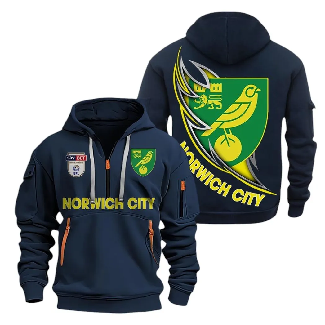 Norwich City Hoodie Half Zip, All Over Print Hoodie For Norwich City Fans EPL27042525142 - Navy