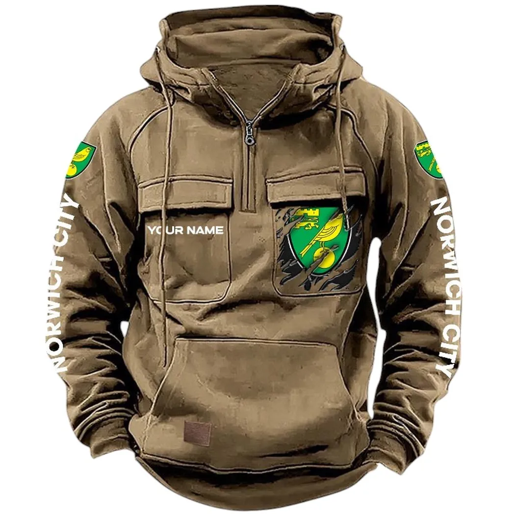 Norwich City Hoodie  Tactical Quarter Zip, All Over Print Hoodie Norwich City EPL17042625359 - Khaki