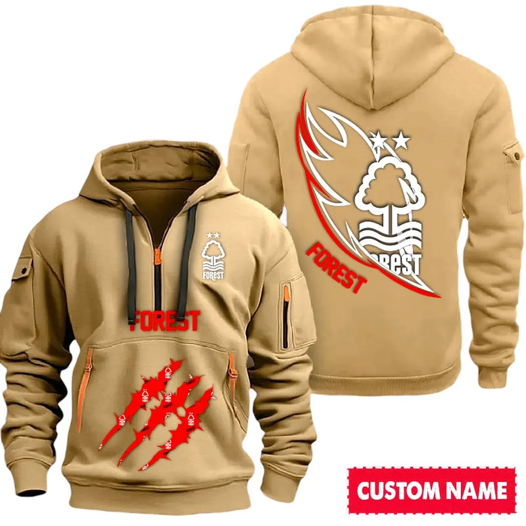 Nottingham Forest EPL Hoodie Half Zipp SPO0120016, Gift For Fan Nottingham Forest - Khaki