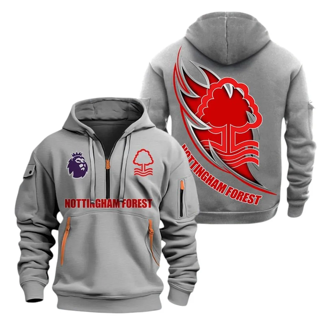 Nottingham Forest Hoodie Half Zip, All Over Print Hoodie For Nottingham Forest Fans EPL27042525118 - Gray