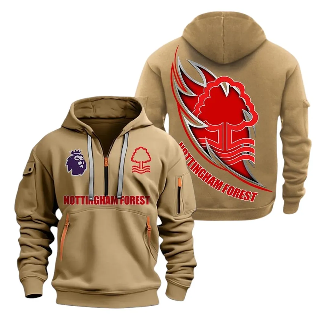 Nottingham Forest Hoodie Half Zip, All Over Print Hoodie For Nottingham Forest Fans EPL27042525118 - Khaki