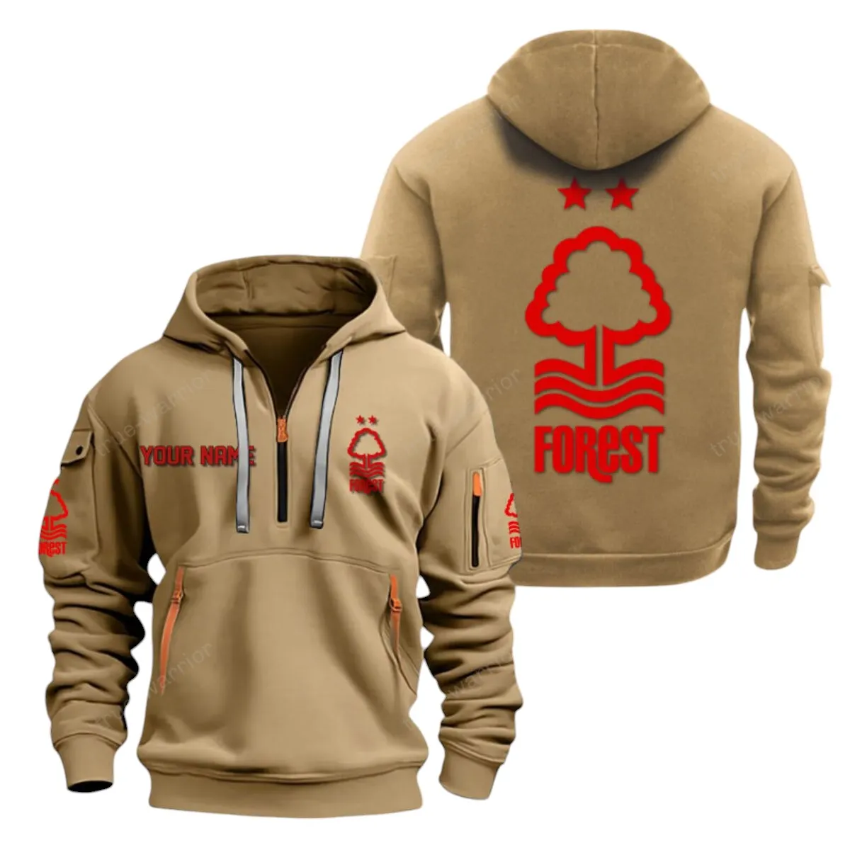 Nottingham Forest Hoodie Half Zip, All Over Print Hoodie For Nottingham Forest Fans EPL28042525895 - Khaki