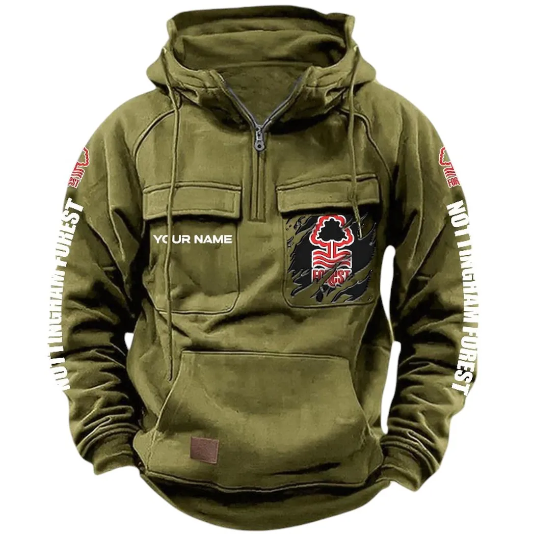 Nottingham Forest Hoodie  Tactical Quarter Zip, All Over Print Hoodie Nottingham Forest EPL17042625336 - Army Green
